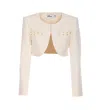 Self-portrait Cream Crepe 3d Sequin Jacket Dresses Beige In White
