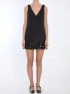 Self-portrait Black Sequin Mini Dress With V Neck In Tech Fabric Woman In Black