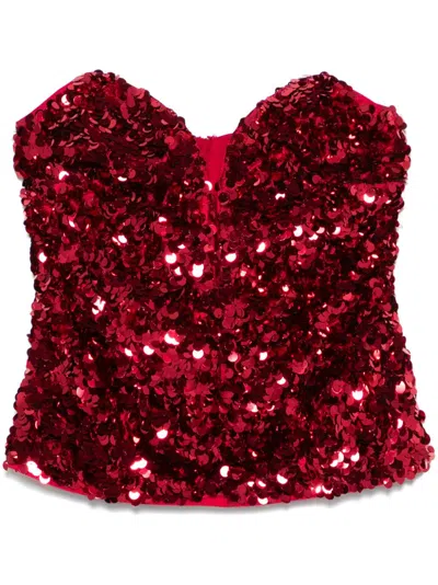 Self-portrait 3d-sequin Top In Red