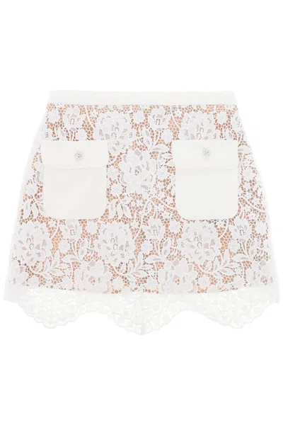 Self-portrait Self Portrait Mini Skirt In Floral Lace In 白色的