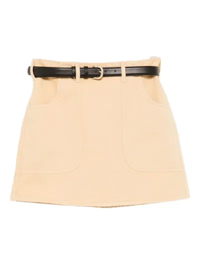 Self-portrait A-line Belted Mini Skirt In Nude
