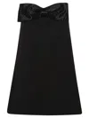 Self-portrait Black Sleeveless Mini Dress With Bandeau And Beaded Oversize Bow In Tech Fabric Woman In Black
