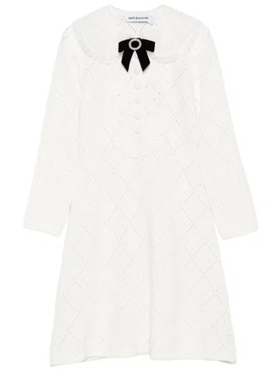 Self-portrait A-line Mini Dress With Velvet Bow In White