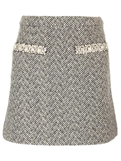 Self-portrait Herringbone Mini Skirt In Grey