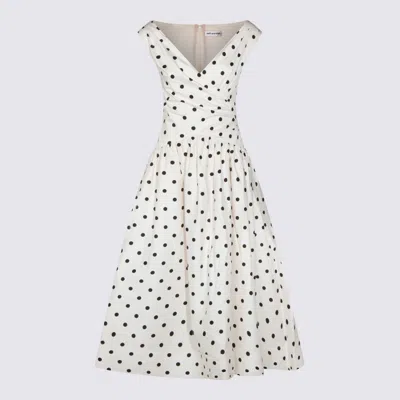 Self-portrait White Dress With All-over Polka Dot And Flared Skirt In Cotton Woman