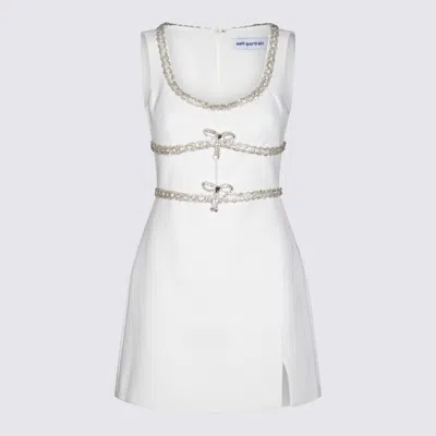 Self-portrait Bow-brooches Crystal-stripes Minidress In White