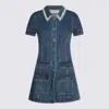 Self-portrait Denim Crystal Trim Collared Mini Dress In Blue