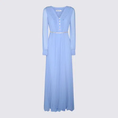 Self-portrait Pleated Chiffon Maxi Dress In Blue