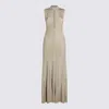 Self-portrait Womens Gold Sleeveless Buttoned Lurex Knit Maxi Dress In Gray