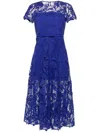 Self-portrait Floral-lace Belted Midi Dress In Blue