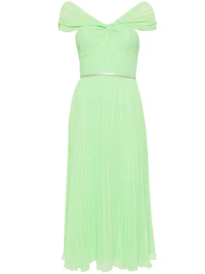 Self-portrait Off Shoulder Chiffon Midi Dress In Green