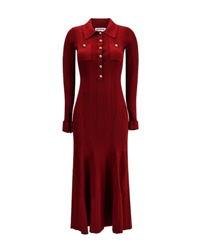 Self-portrait Abito Midi In Maglia A Coste Bordeaux In Red
