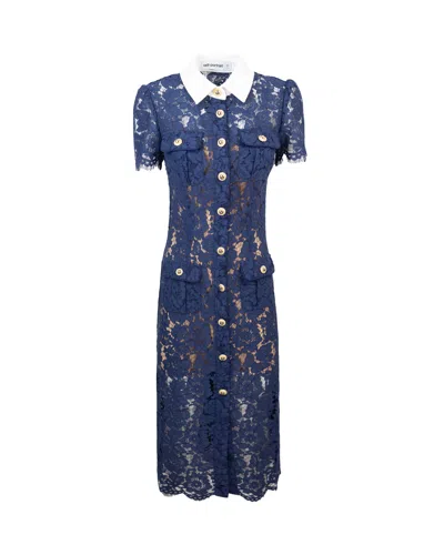 SELF-PORTRAIT ABITO MIDI NAVY LACE CONTRAST COLLAR