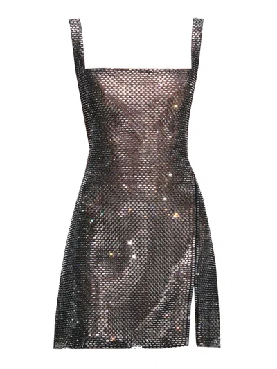 Self-portrait Abito Mini Con Decorazioni In Pietre E Strass Self Portrait In Brown