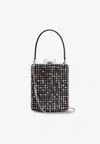 Self-portrait Mini Handbag With Multi-colored Crystal Surface And Bow Closure In Black