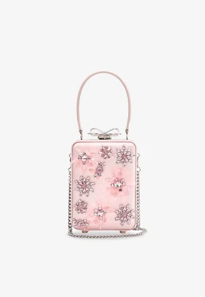 Self-portrait All-over Crystal Satin Crossbody Bag In Pink