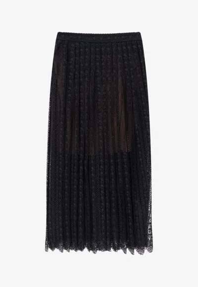 Self-portrait All-over Embroidery Midi Skirt In Blue