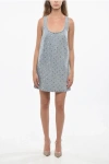 Self-portrait All-over Jewels Denim Mini Dress In Silver