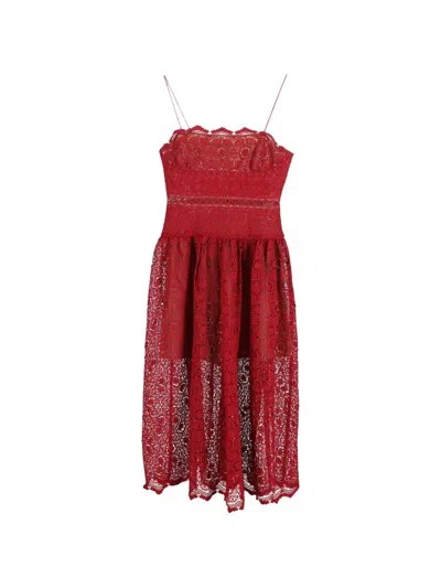 Pre-owned Self-portrait All-over-lace Sleeveless Midi Dress In Red