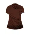 Self-portrait Crystal-embellished Draped Mesh Top In Brown