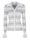 Self-portrait Grey Cardigan With Spread Collar And All-over Striped Motif In Viscose Blend Woman In Gray