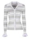 Self-portrait Grey Cardigan With Spread Collar And All-over Striped Motif In Viscose Blend Woman In White