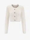 Self-portrait Cropped Sweater With Textured Boucle Knit And Crystal Embellishments In White