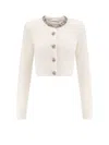 Self-portrait Cropped Sweater With Textured Boucle Knit And Crystal Embellishments In White