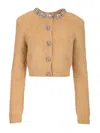 Self-portrait Brown Embellished Trim Cardigan Clothing In Brown