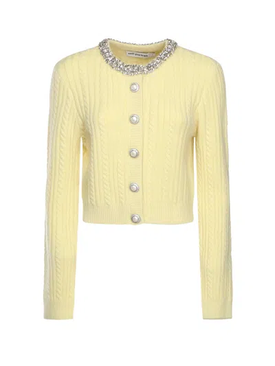 Self-portrait Alpaca Cardigan With Pearls And Rhinestones In Yellow