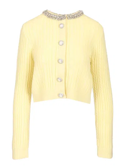 Self-portrait Alpaca Cardigan In Yellow