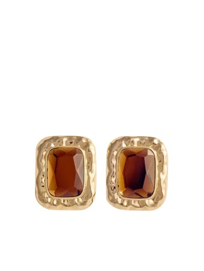 Self-portrait Amber-stone Hammered Earrings In Brown