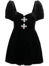 Self-portrait Appliqué-detail Velvet Minidress In Black