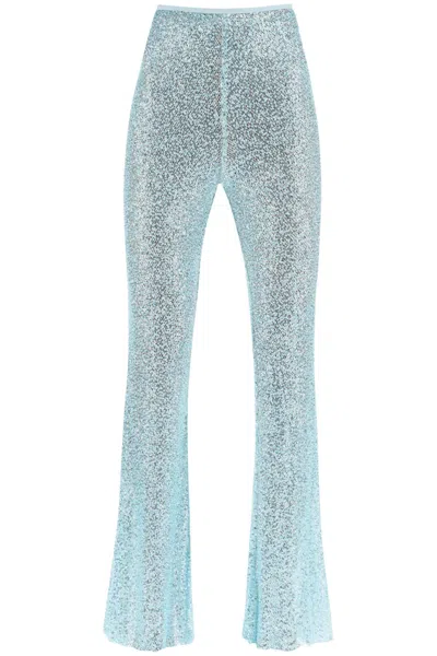 Self-portrait Aquamarine Polyamide Pants In Azure