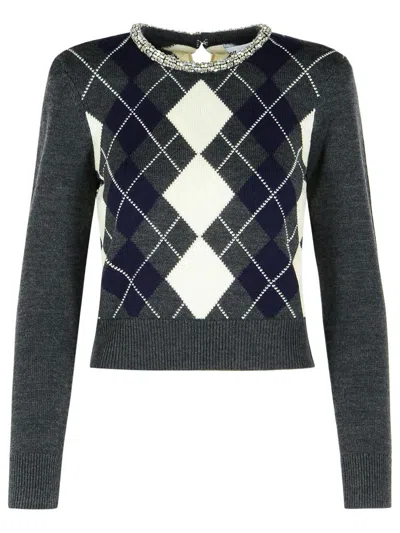 SELF-PORTRAIT SELF-PORTRAIT 'ARGYLE CRYSTAL' GREY WOOL SWEATER
