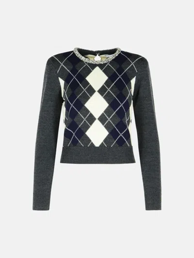 Self-portrait 'argyle Crystal' Grey Wool Sweater In Black