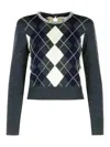 Self-portrait Argyle Crystal Grey Wool Sweater In Gray