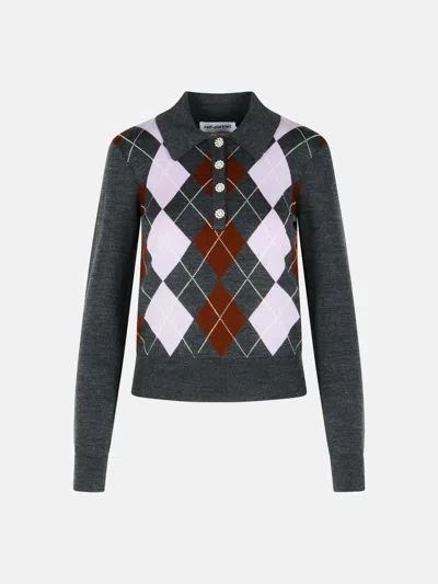 Self-portrait 'argyle' Grey Wool Sweater In Gray