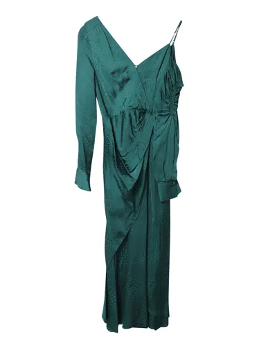 Self-portrait Asymmetric Dress In Green Jacquard