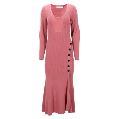 Self-portrait Asymmetric Knitted Midi Dress In Pink Wool