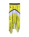 Self-portrait Asymmetric Pleated Printed Crepe De Chine Midi Skirt In Yellow Polyester In Yellow