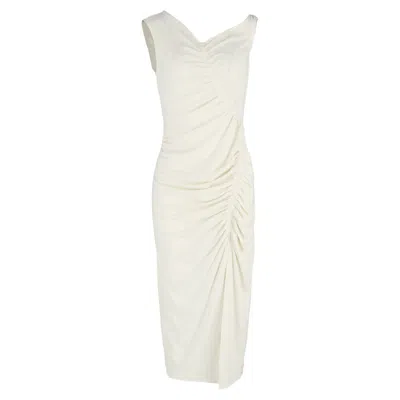 Self-portrait Asymmetric Ruched Stretch-jersey Midi Dress In Ivory Polyester In White