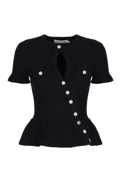 Self-portrait Asymmetrical Knitted Top In Black