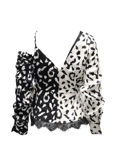 Pre-owned Self-portrait Asymmetrical Leopard-print Lace Top In White