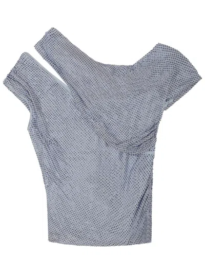 Self-portrait Asymmetrical One-shoulder Top With Rhinestone Accents In Gray