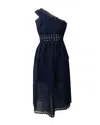Self-portrait Self Portrait Asymmetrical Openwork Dress In Navy Blue Polyester In Blue