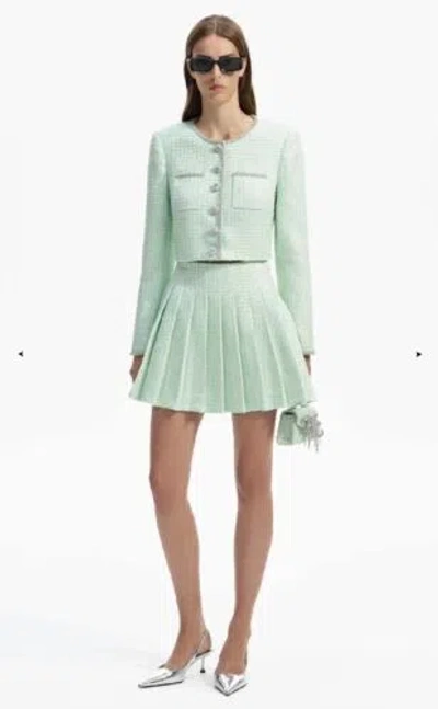 Pre-owned Self-portrait Authentic Guaranteed  Jacket +skirt 2.4.6.8 Crystal Tweed In Green