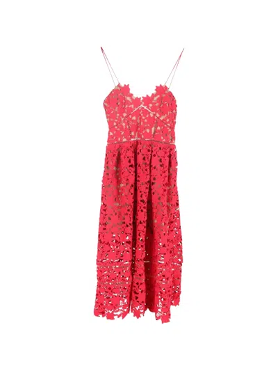 Pre-owned Self-portrait Azalea Lace Midi Dress In Red