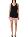 Self-portrait Back Crepe Mini Dress With Pink Faux Fur Hem In Pink