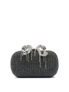Self-portrait Knitted Clutch With Silver-tone Crystal Bow In Blue